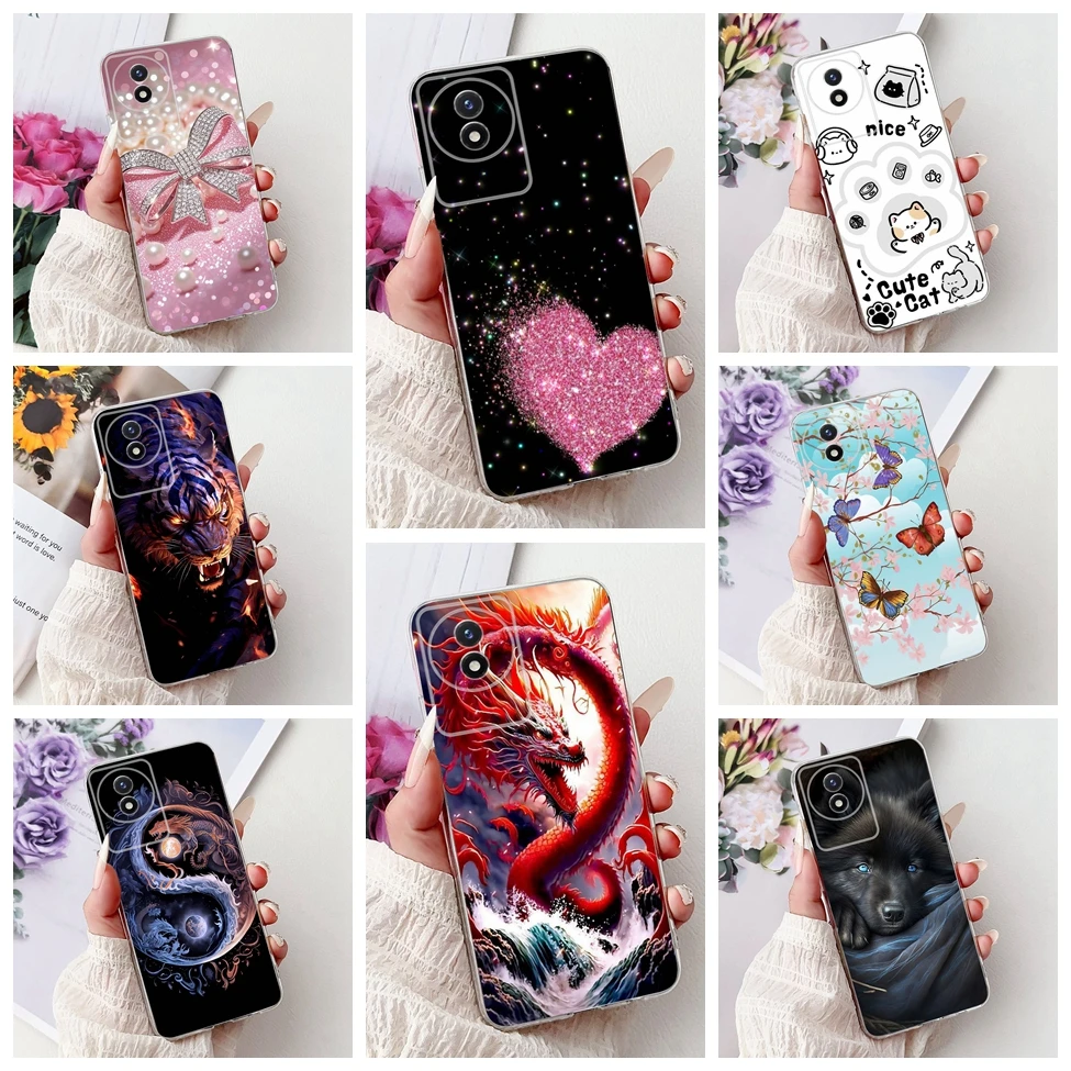 

Clear For Vivo Y11 2023 Case Cute Cat Fashion Flowers Funny Cool Painted Soft TPU Back Cover For VivoY11 2023 Phone Case V2236A