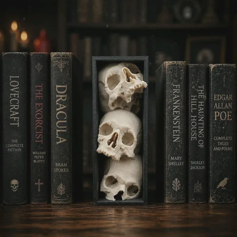 Gothic Magazines Bookend Shelf Decor Skull Book Holder For Shelf Peeping Monster Sculpture For Home Office Halloween Decor