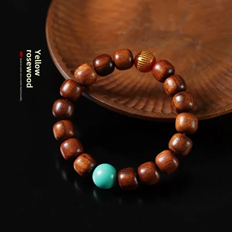 Wooden Buddha Beads Bracelet Single Ring Hualian Pearls Beads Mineral Turquoises Feng Shui Lucky Charm Jewelry Wholesale