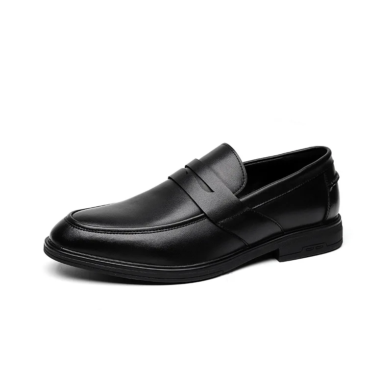 Zapatos de vestir para hombre, mocasines informales de cuero negro inglés, Color sólido, primavera y otoño, 2023