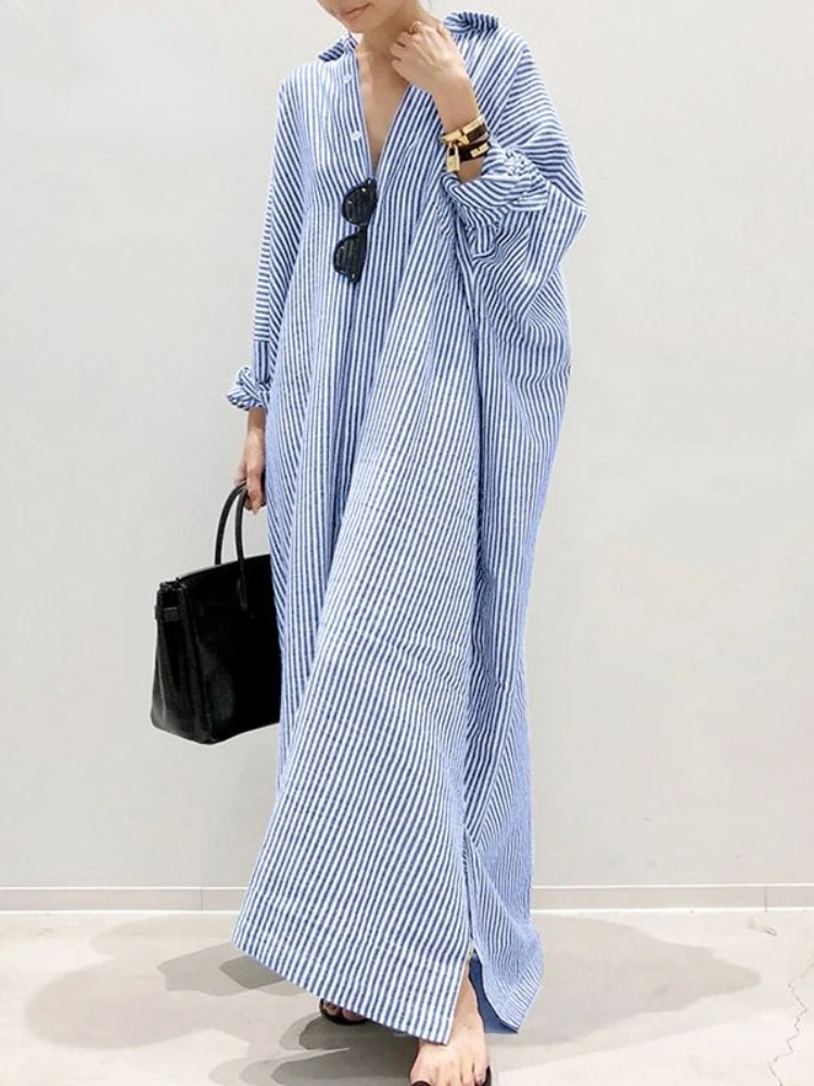 Spring Women Shirt Dress Fashionable Casual Loose Striped Cardigan Office Women's Button Cardigan Plus Fat Enlarged Shirt Dress