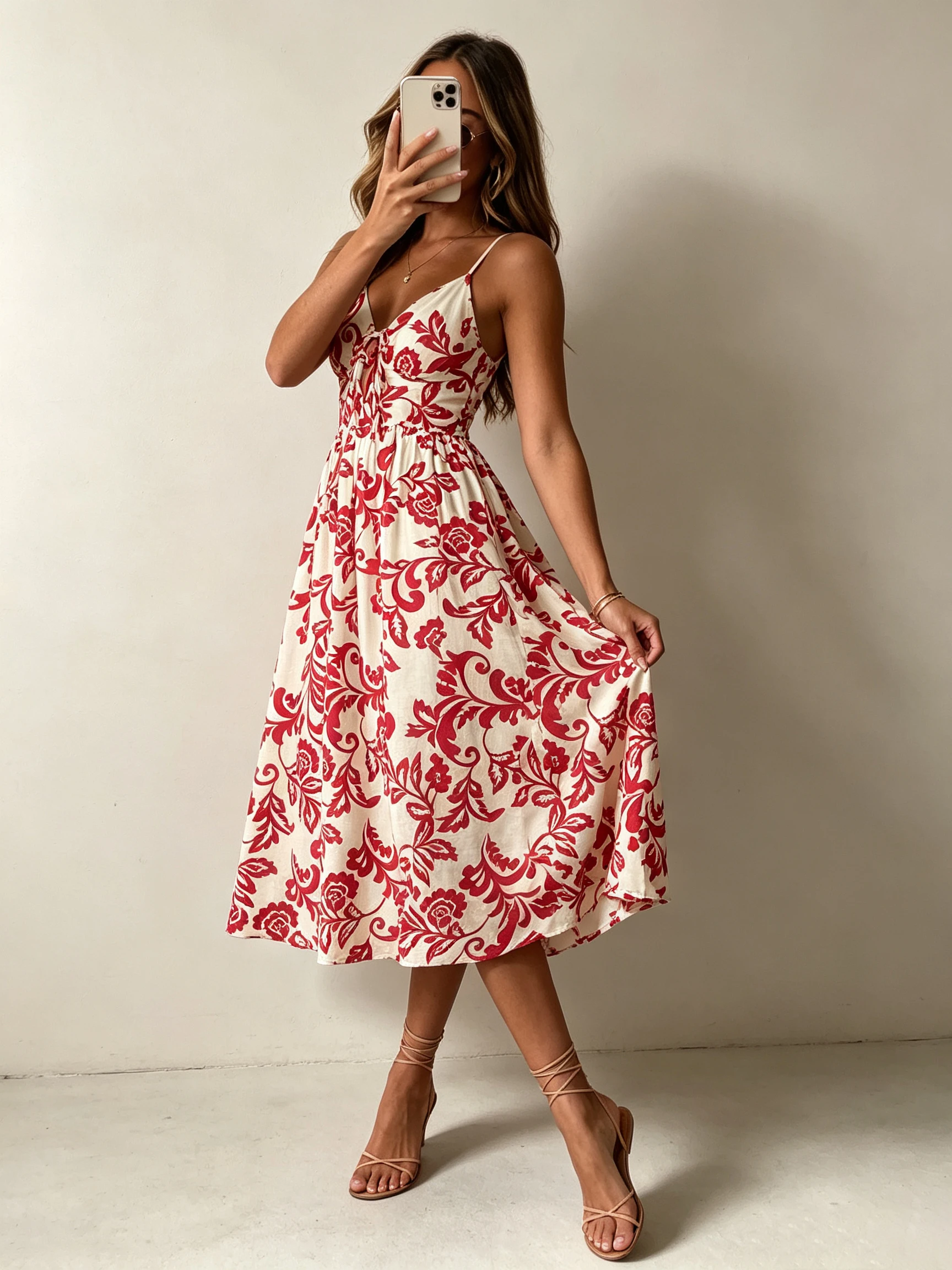 Women Spaghetti Strap Maxi Dress, Faux Linen Rayon Fabric, Soft Comfortable Botanical Print Long Dress - view 4