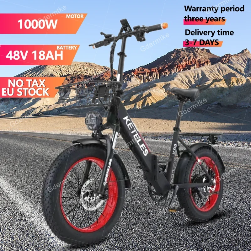 KS9 E Bike 1000W Motor 48V18AH Lithium Battery City Trip Retro Electric Bicycle 20*4 in Fat Tire Mountain Folding Electric Bike