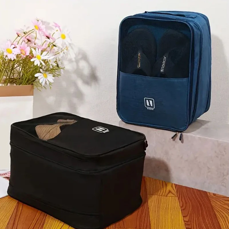 Bolsa de sapato portátil, bolsa de armazenamento de sapato de estudante de grande capacidade, bolsa de armazenamento de viagem, bolsa de sapato de pano oxford preto