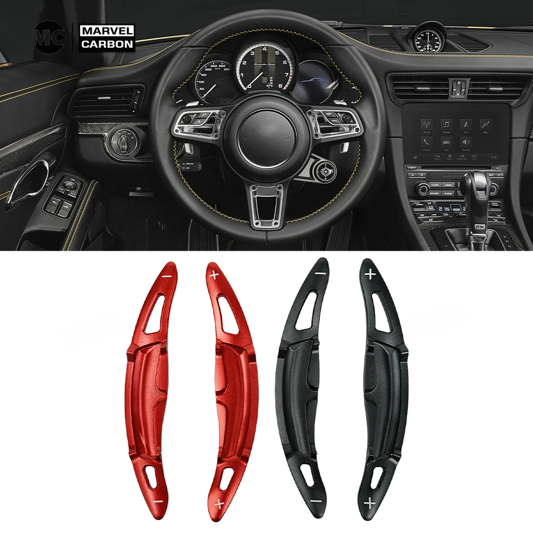 2Pcs Aluminum Alloy Steering Wheel Shift Paddle Shifter Extension Trim For Porsche Panamera Macan Cayenne 911 718 2022