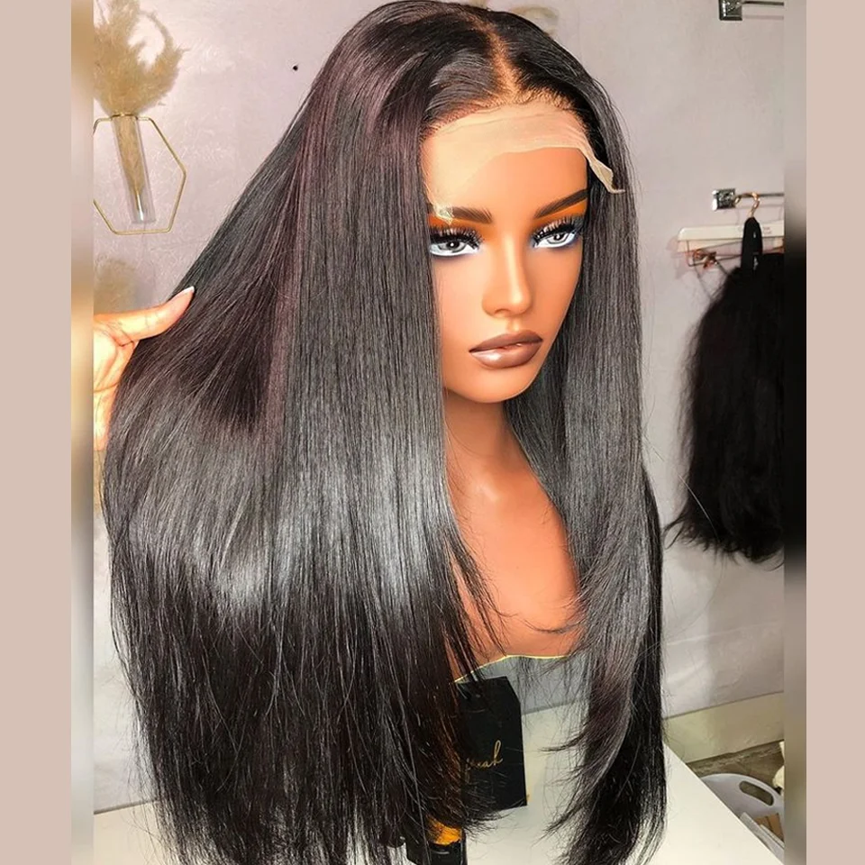 4x4 Bone Straight Lace Front Wig 13x4 Hd Transparent Lace Brazilian Remy Pre Plucked 30 Inch Long Human Hair Wigs For Women