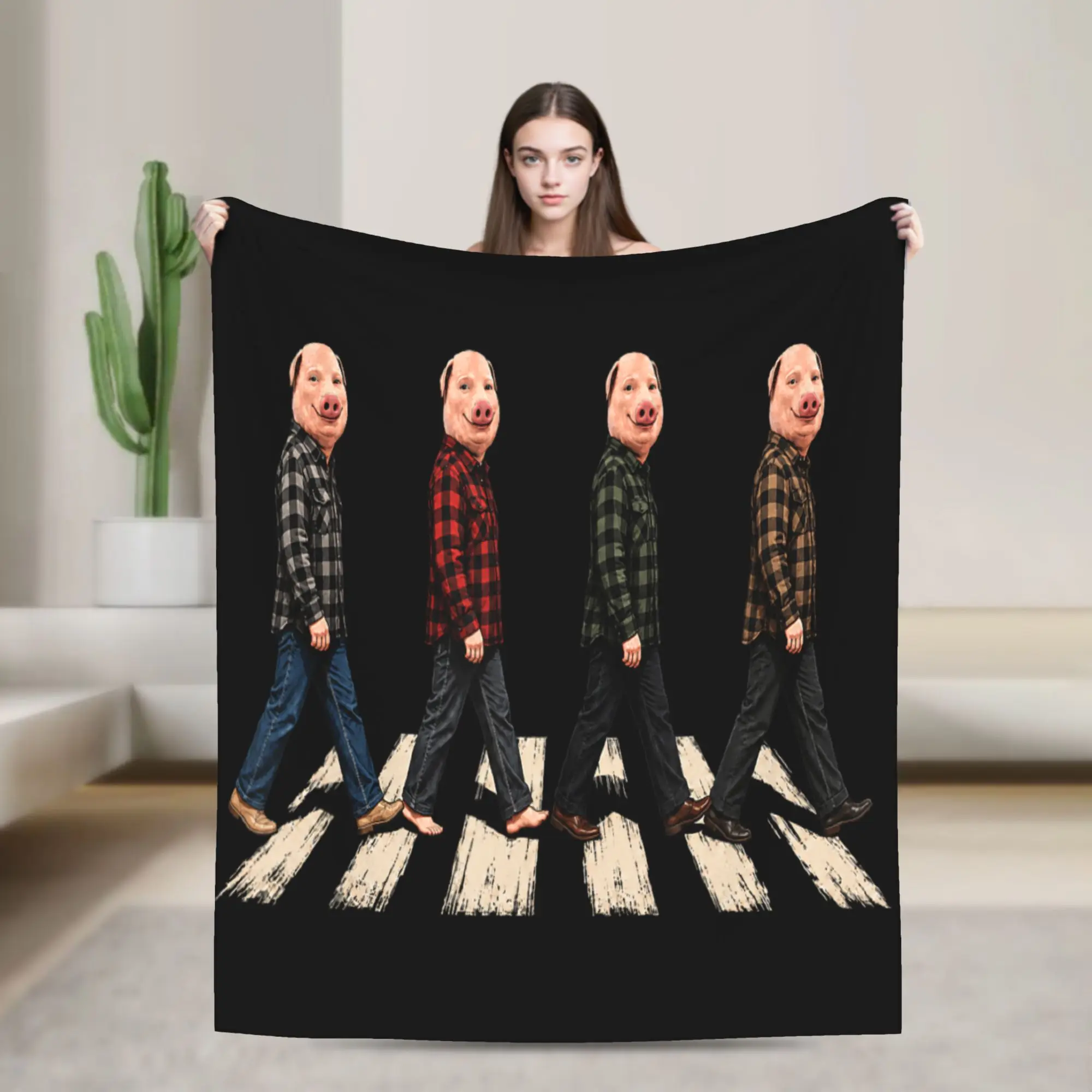 John Pork Crosswalk Crossing Funny Memes Dank Viral Brainrot Flannel Blankets Adults Soft Throw Blanket Autumn Bedroom Bedspread