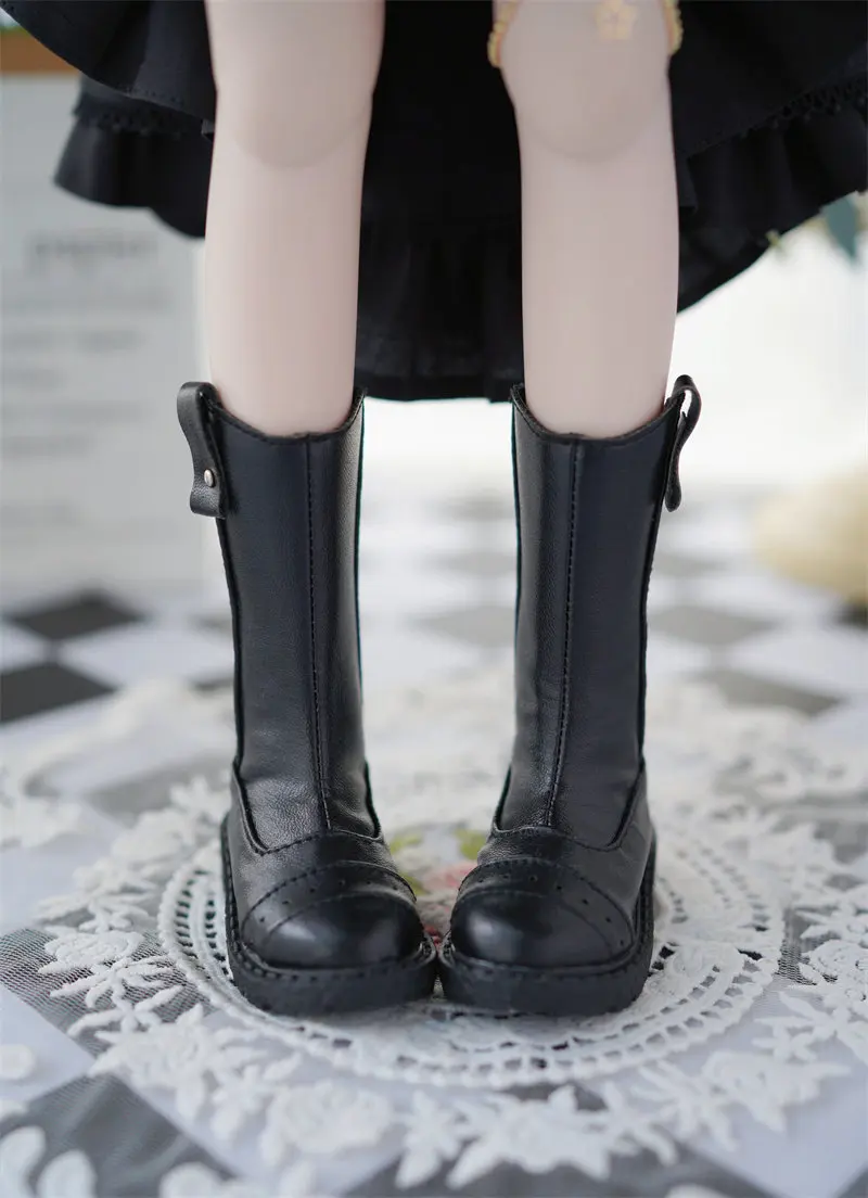 

In Stock BJD Doll Shoes 1/4 68 70cm Black V-neck Side-strap Knee-high Boots Cool Edgy Doll Accessories