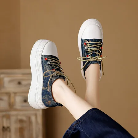 

Thick Sole Loafer Shoes Women 2024 New Lace-up Increase All Matching Casual Shoes Spliced Platform Sole Single Shoes