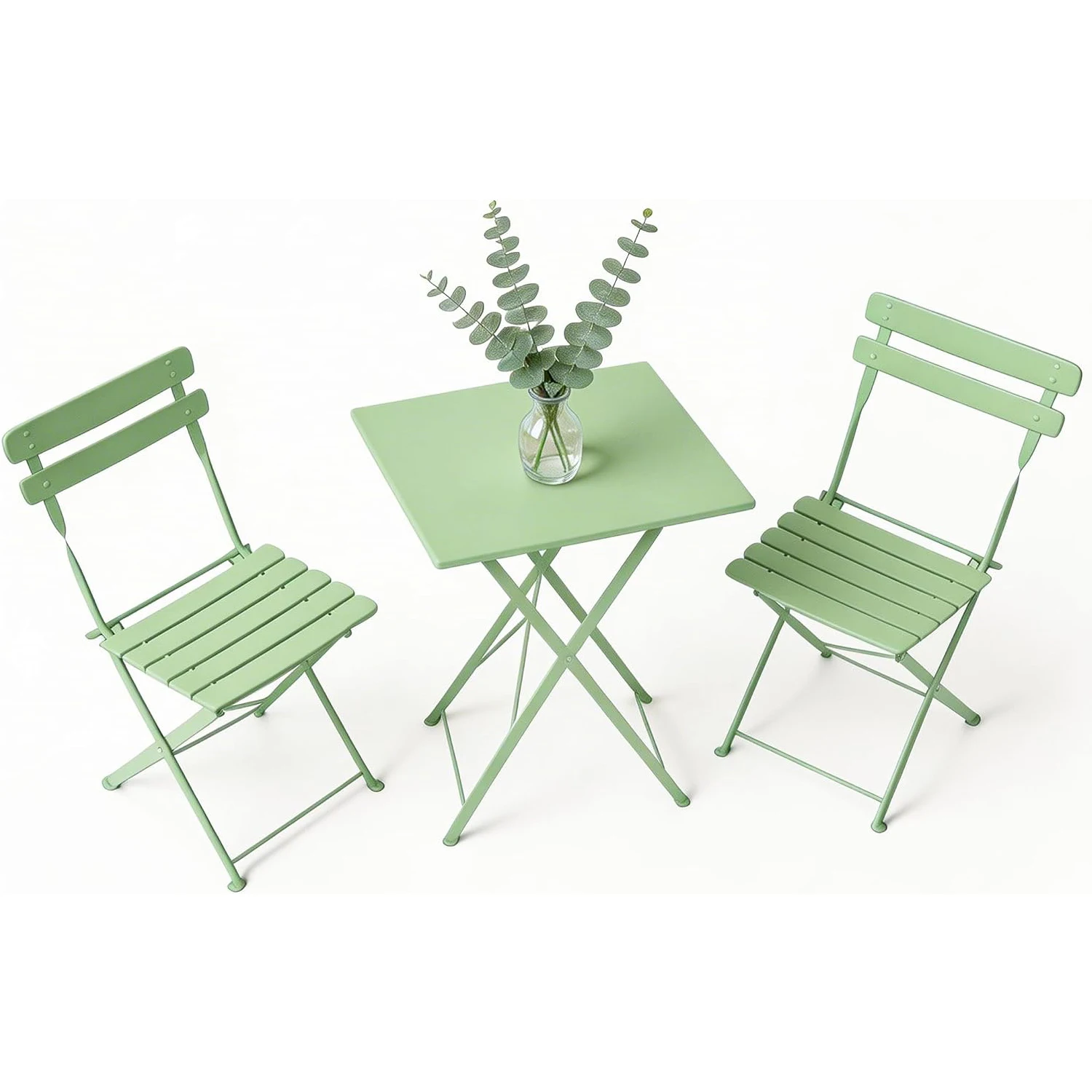 Space-Saving Collapsible Metal Bistro Set, 3-Piece Patio Table and 2 Chairs, Weather-Resistant, No Assembly, Compact for Balcony, Porch, Deck, Garden, Indoor, Outdoor