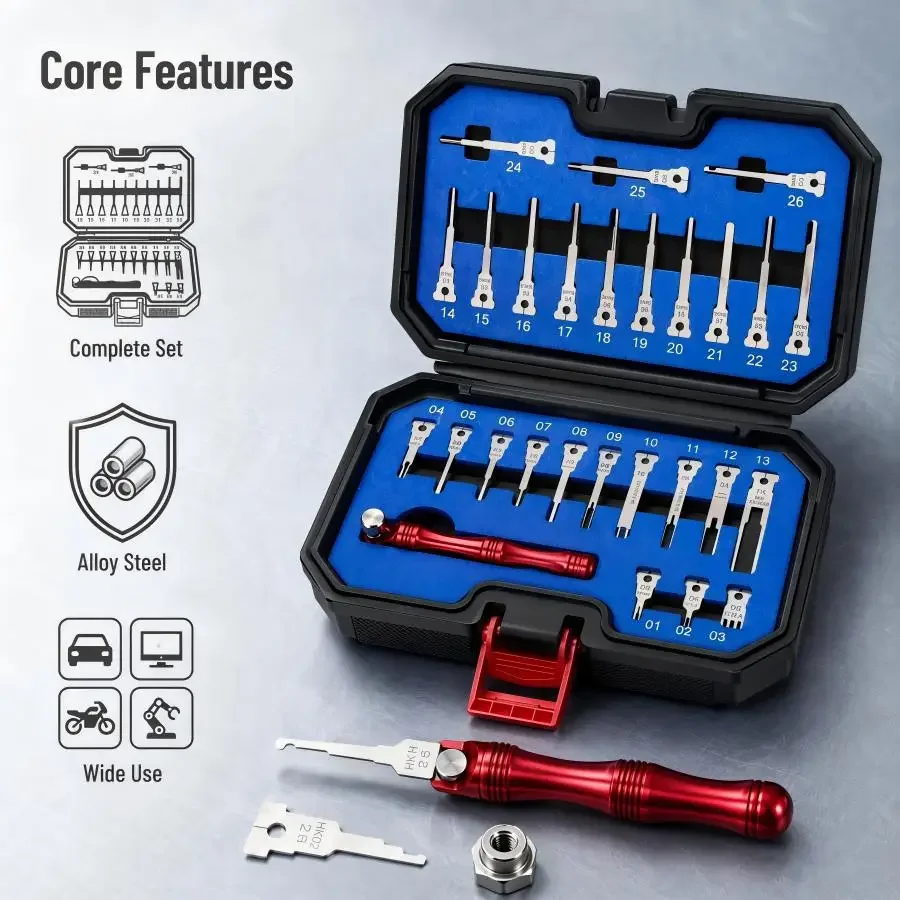 27pcs Universal Car Wire Harness Terminal Pin Extractor Tool Set Auto Electrical Connector Release Key Removal Disassembly Kit