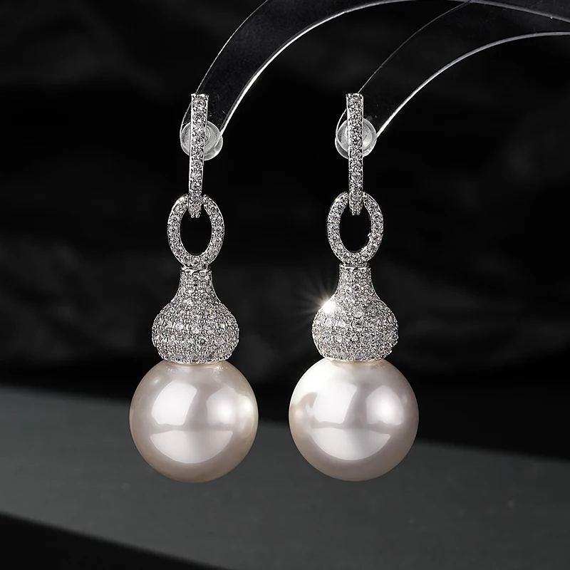 

SENYU 2024 New Pearl Drop Earrings Fashion Gourd Design for Party Jewelry Pave Mini Cubic Zirconia Luxury Women Dangle Earring