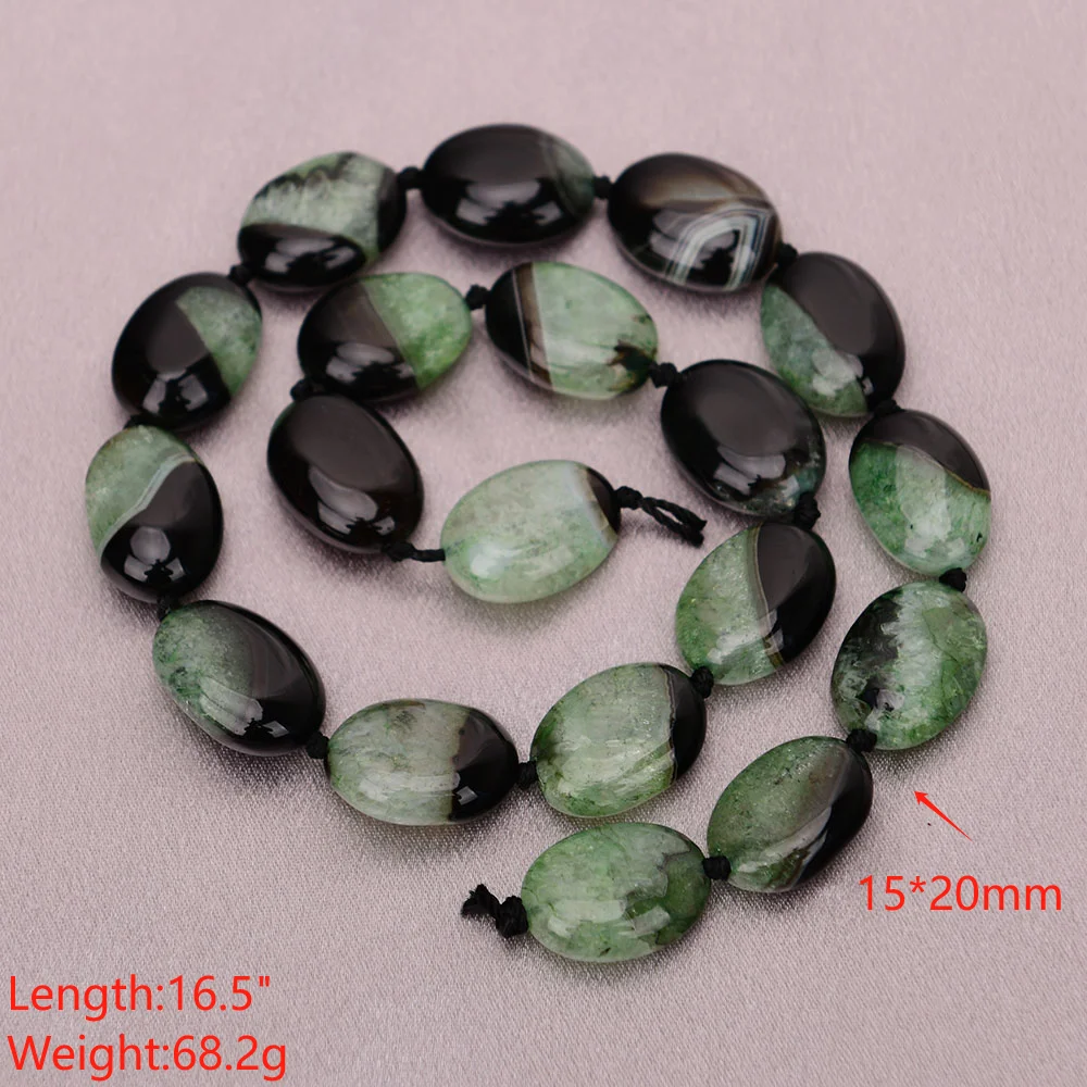 APDGG 16'' Natural Stone Multi color Green Black Agate Oval Gems Slab Loose Beads Jewelry Making DIY view 5