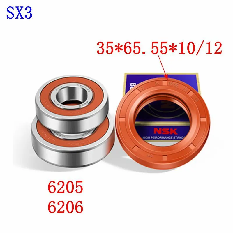 for Samsung drum washing machine Water seal（35*65.55*10/12）+bearings 2 PCs（6205 6206）Oil seal Sealing ring parts