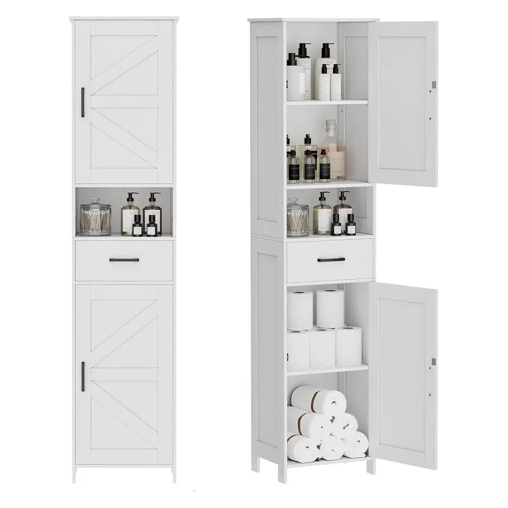 Mueble para Baño con 2 Puertas y 1 Cajón, Mueble para Papel Higiénico con Estantes, Almacenamiento Estrecho