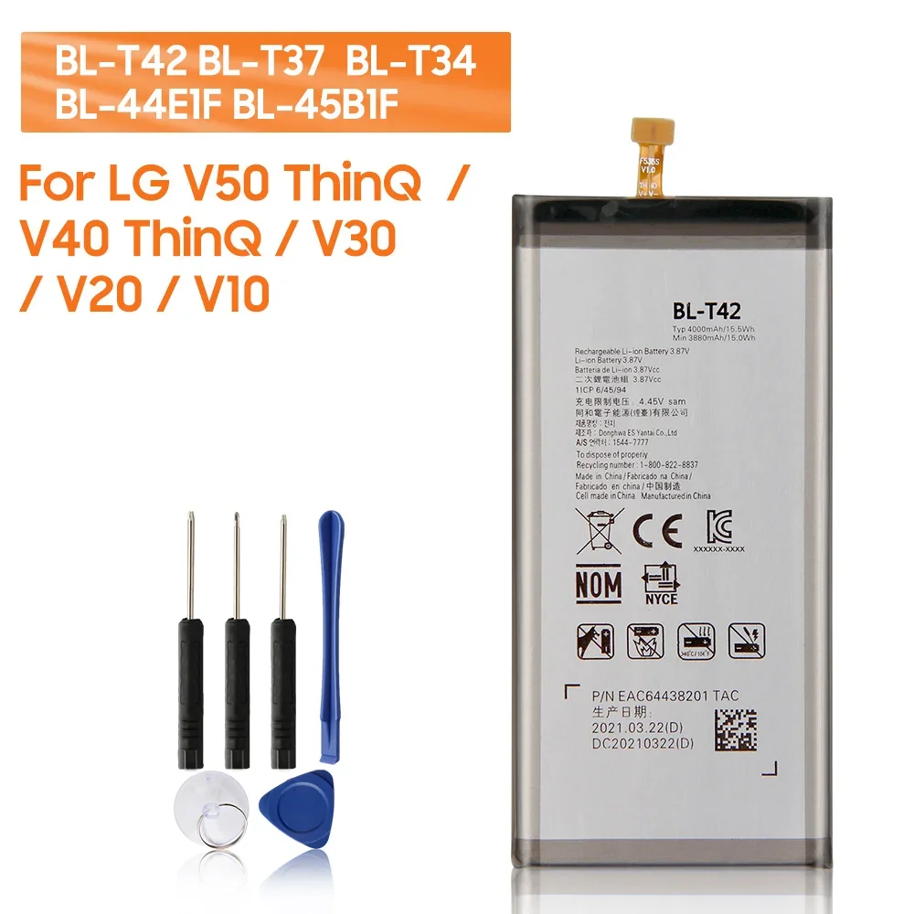 Replacement Phone Battery BL-45B1F BL-44E1F BL-T34 BL-T37 BL-T42 For LG V10 V20 V30 V40 V60 2018 Version V50 ThinQ 5G