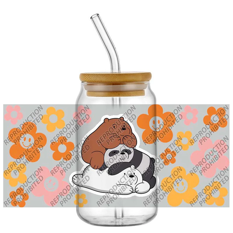 New Creativity We Bare Bears Waterproof  DIY Decals 3D Transfers Stickers 16oz UV DTF for Glasses cup Wraps