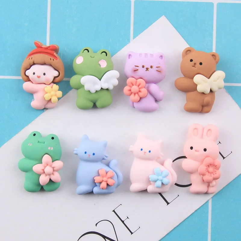 10Pcs New Cute Animal Fairy Resin Flat Back Cabochon Scrapbook Kawaii DIY Embellishments Accessories Angel Frog Cats Rabbits