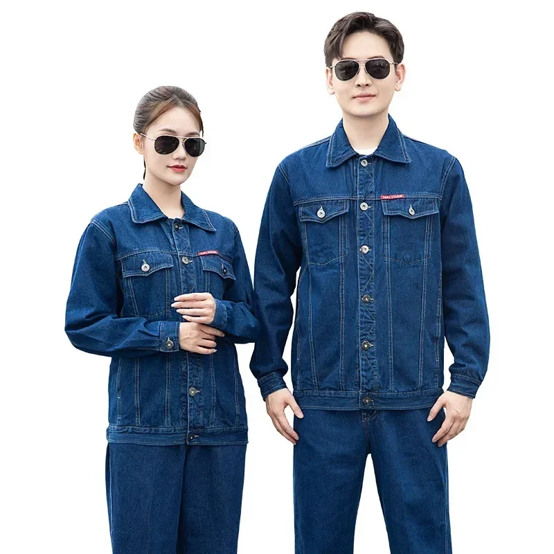 

Cotton Denim Work Coveralls Men's Autumn Winter Thick Welding Suit Wear-resistant Dirt-resistant Flame-retardant Worker Uniforms