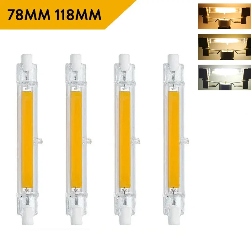 Tubo de vidro regulável Lâmpada LED, R7S, COB, 78mm, 118mm, 7W, 15W, 28W, J78, J118, 110V, 220V, Quente, Legal, luz branca neutra