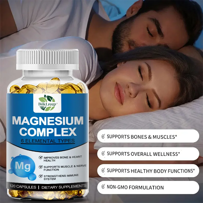 Magnesium Complex Capsules, 6 Elemental Types for Maximum Absorption, Support Bone, Heart, Muscle, Nerve, Immune & Restful Sleep