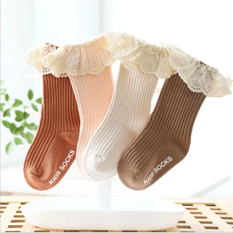 0 To 3 Y Baby Children New Kids Toddlers Girl Sock Cotton Flexible with Knee-Length Soft Cotton Lace for Babies/Girls Stockings