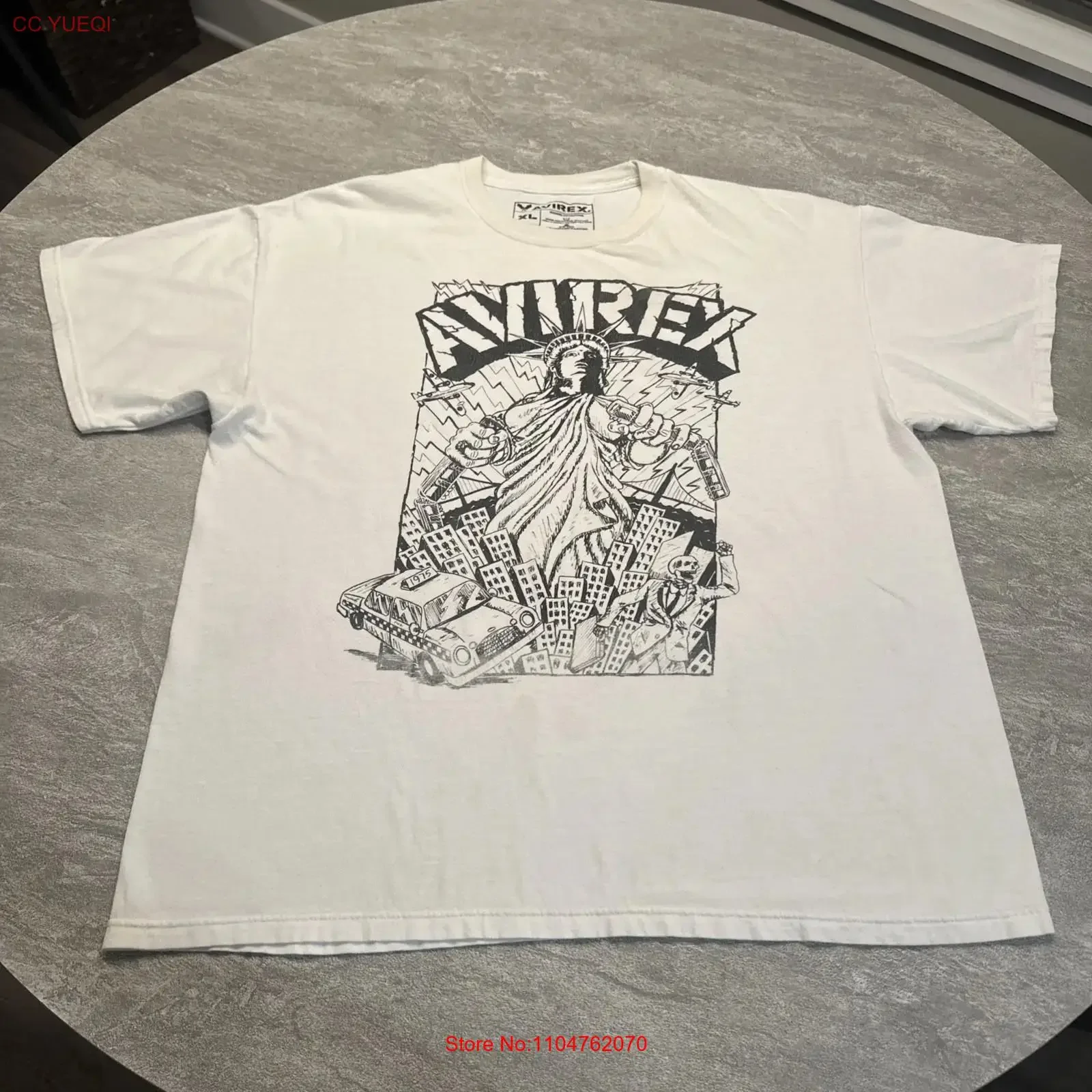 Vintage Y2K Avirex Statue Of Liberty Plane Taxi Hip Hop Rap T Shirt XL White vintage Washed graphic Stylish homme
