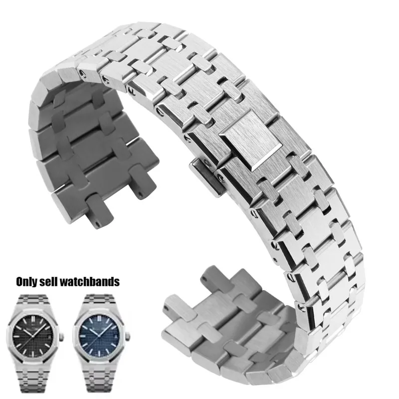

904 Stainless Steel watch band For AP 15400 Audemars Piguet Royal Oak GA2100 2110 Strap Men Silver waterproof Bracelet 26mm