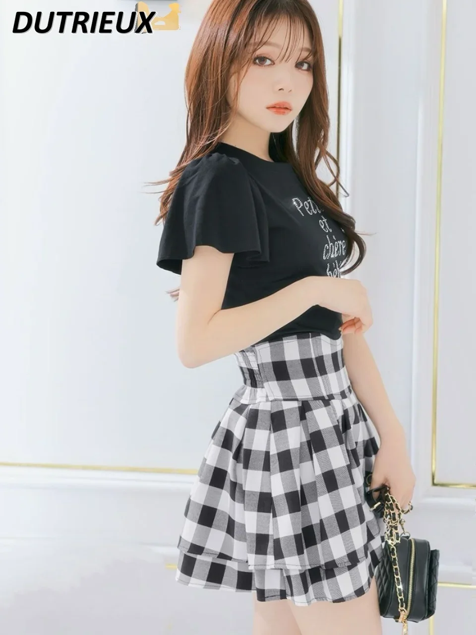 Japanese Lolita Skirts Women 2024 Summer New High Waist Slimming Large Check Skirt Women's Fashion Pleated Short Skirt Culottes