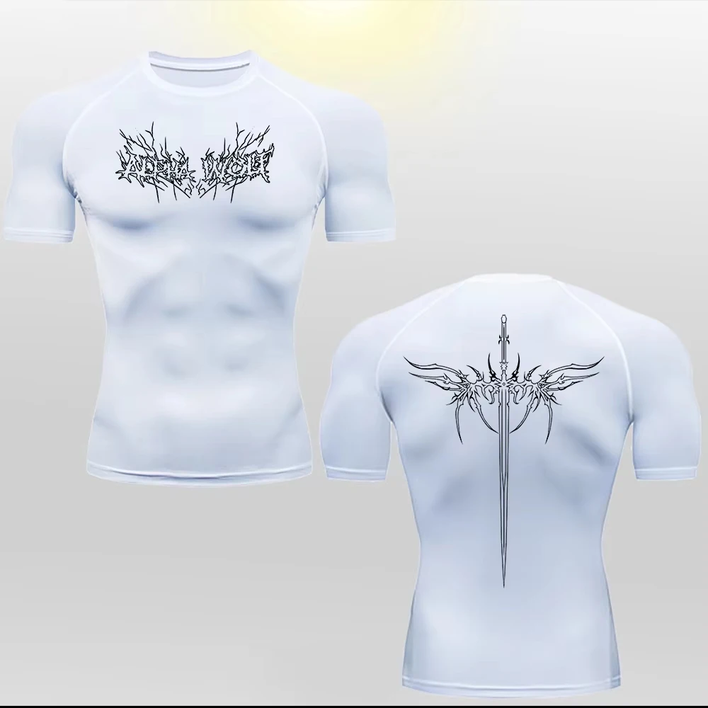 Men's Short Sleeve Compression T-Shirt Anime Printed Boxing Rashguard Quick Dry Gym Fitness Tight Tops ZY00185