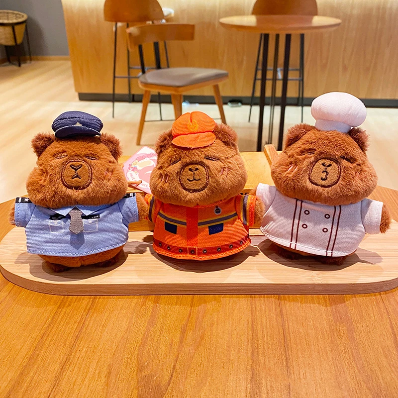 Kawaii Plush Doll Capybara Keychain Creative Capybara Firefighter Chef Plicemen Keychain Backpack Decoration Accessories Gifts