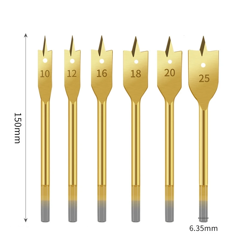 High Carbon Steel Flats Wood Drill Bit Set 10-25mm Hex Shank Hole Expander Kit with HeatTreated Tip Woodworking/Furniture Making
