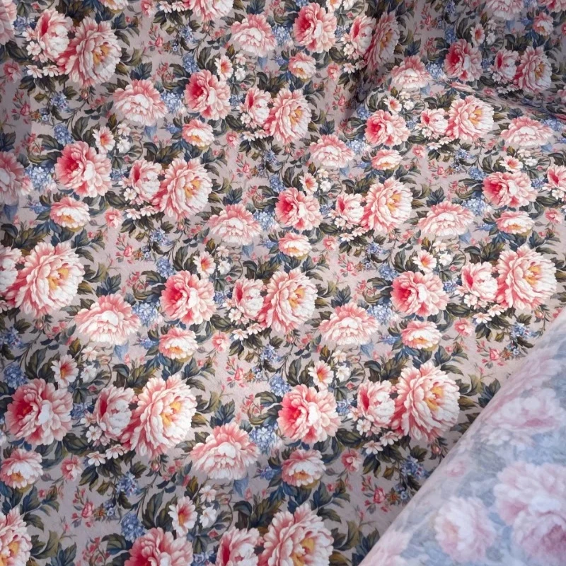 140x50cm Cotton 40s Poplin Digital Print Fabric for Retro Rose Garden Dress Spring Summer Sewing Cloth Home Decor