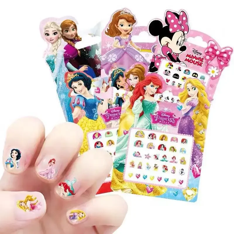 Disney-adesivos de unhas congeladas para crianças, Frozen, Elsa e Anna, Anna, Branca de Neve, Princesa, Sophia, Mickey, Minnie, brincos, adesivos, brinquedos