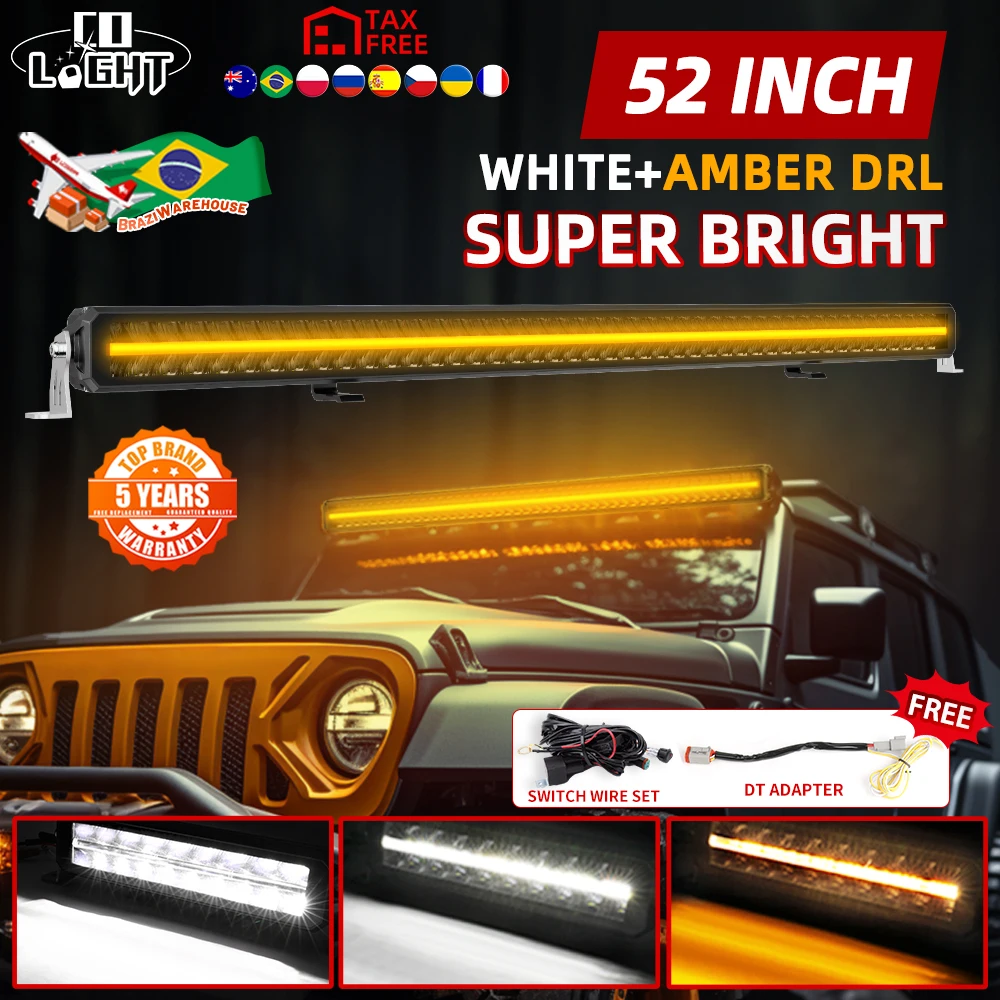 CO LIGHT Dual Row ECE R112 R10 R7 52inch LED Light Bar 3500K/6500K Spot Flood DRL Offroad Led Bar 4x4 12V 24V for ATV Boat Truck