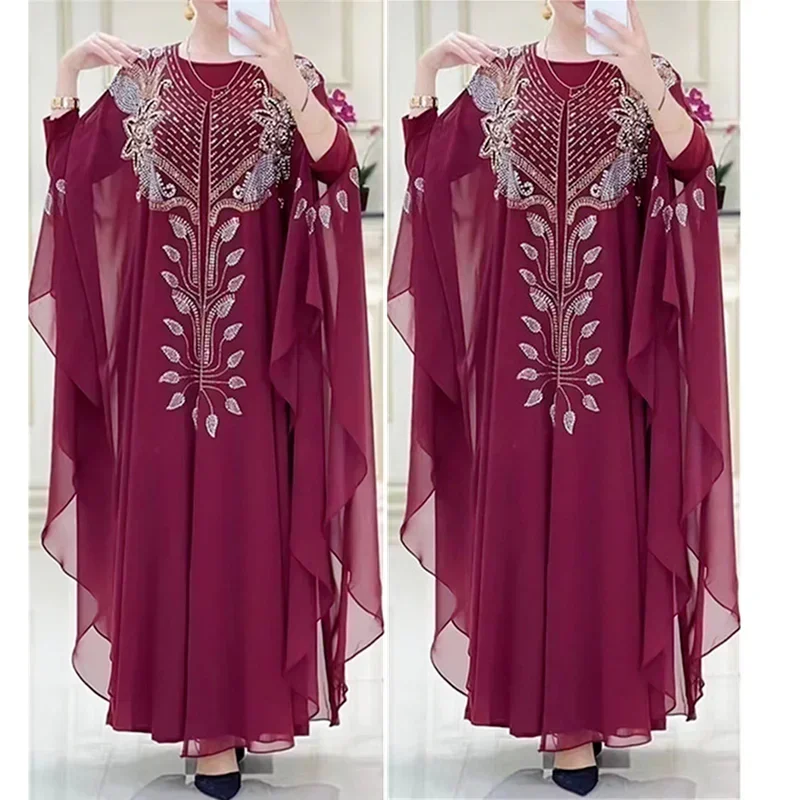 Abito musulmano caftano Abaya donna Dubai abiti da festa in Chiffon turco elegante abito da sera africano Boubou Fashion Outfit Open Robe