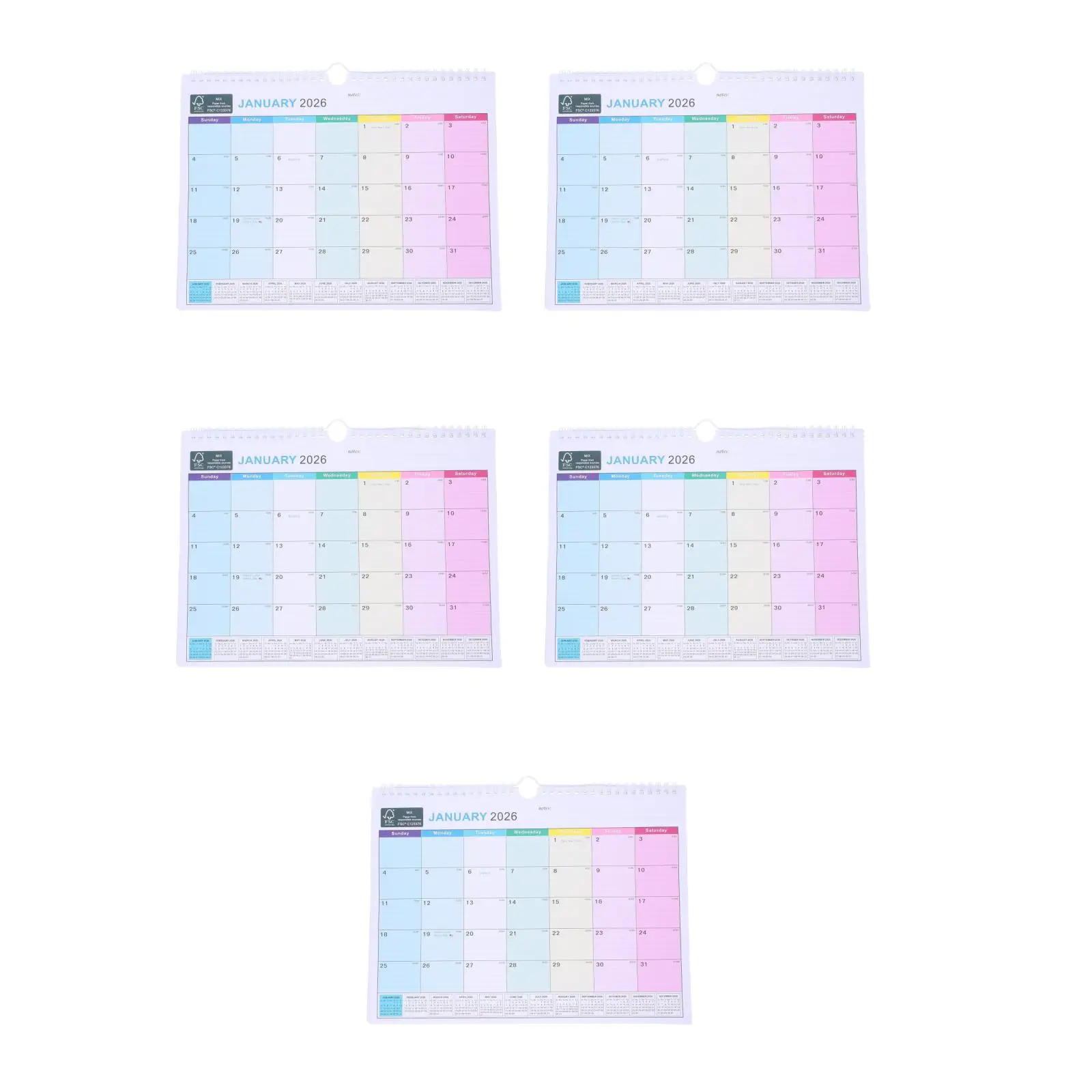 

5pcs Set of 5 Academic Wall Planner Daily Calendar 2026 Monthly Business Calendars 2025-2026