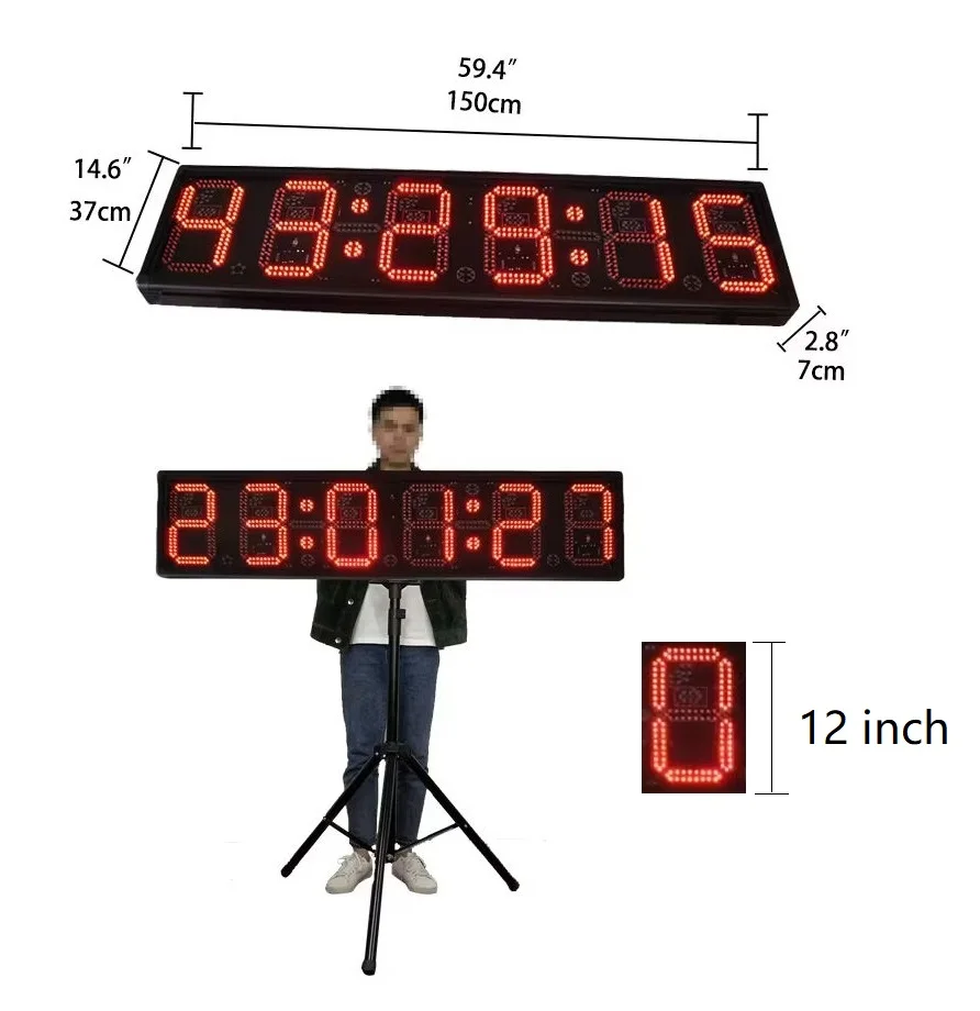Large LED 12 Inch Digital Countdown Timer Waterproof Electronic Stopwatch Clock For Outdoor Running Marathon Bike Race Timing