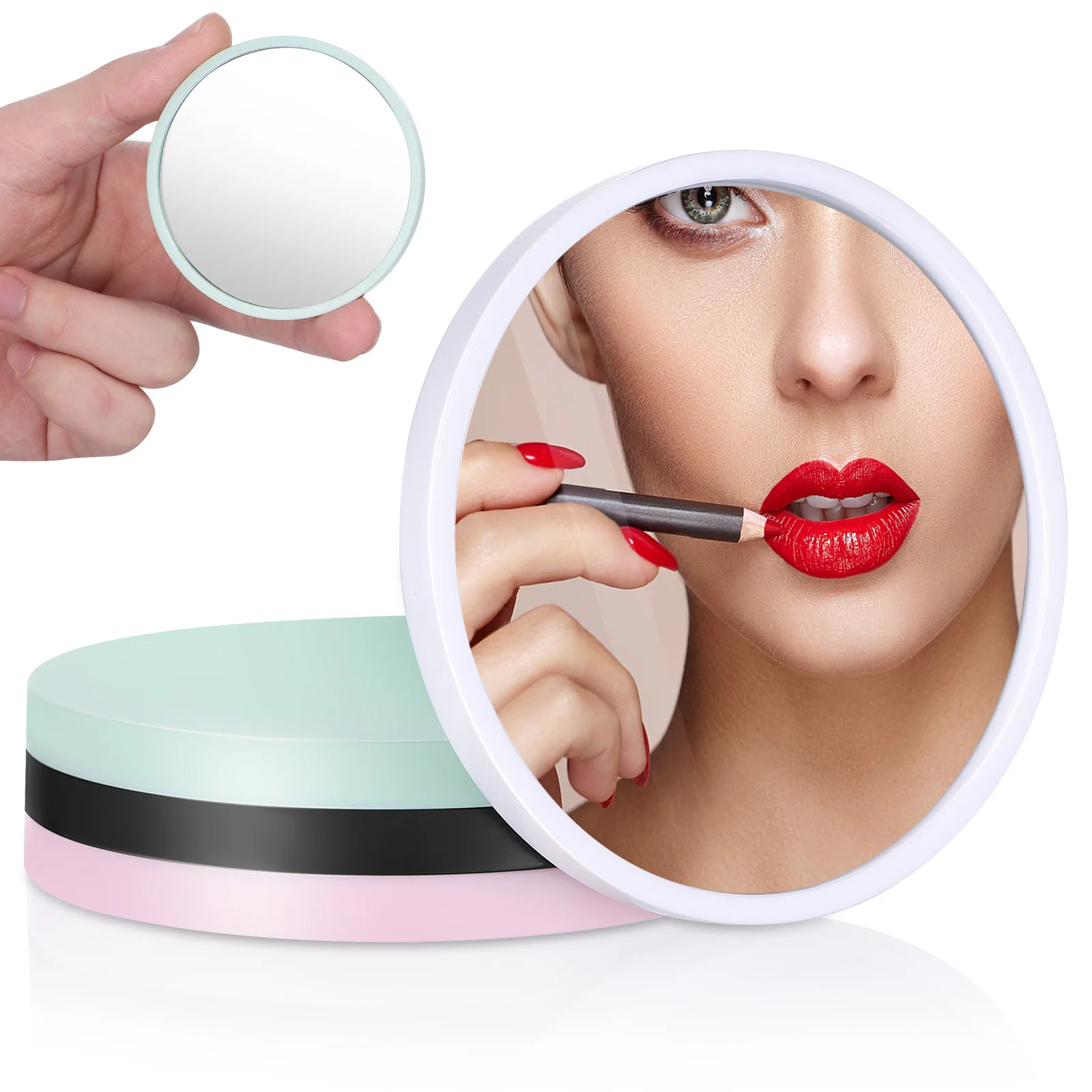 Conjunto de espelho redondo portátil, 4 unidades, para viagens, espelhos compactos fofos, superfície de alta definição, acessório durável e prático