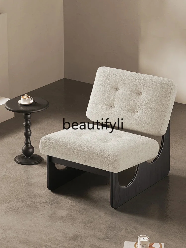 Nordic simple fabric single sofa leisure chair oak solid wood medium ancient style