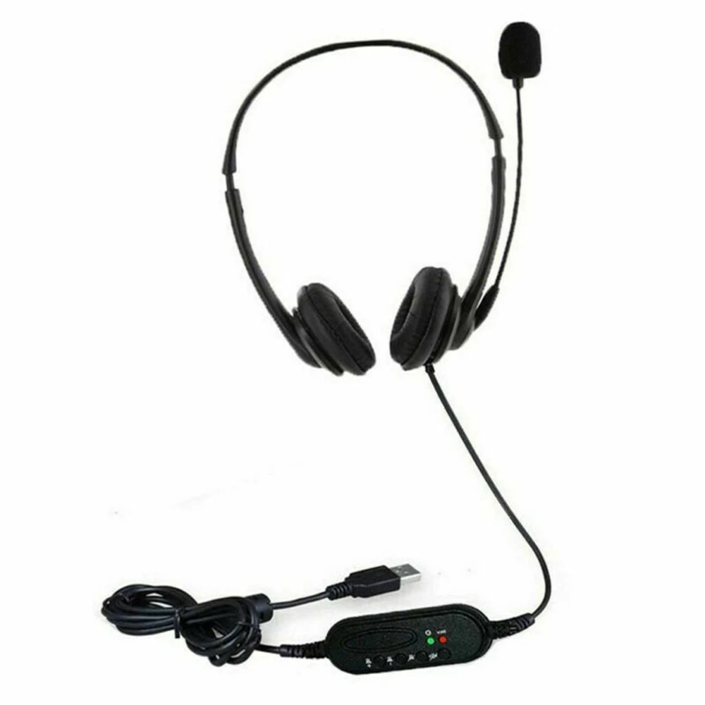 USB Computer Headset Wired Over Ear Headphones for Call Center Laptop Desktop Heavy Bass Sound Noise Cancelling Earphone