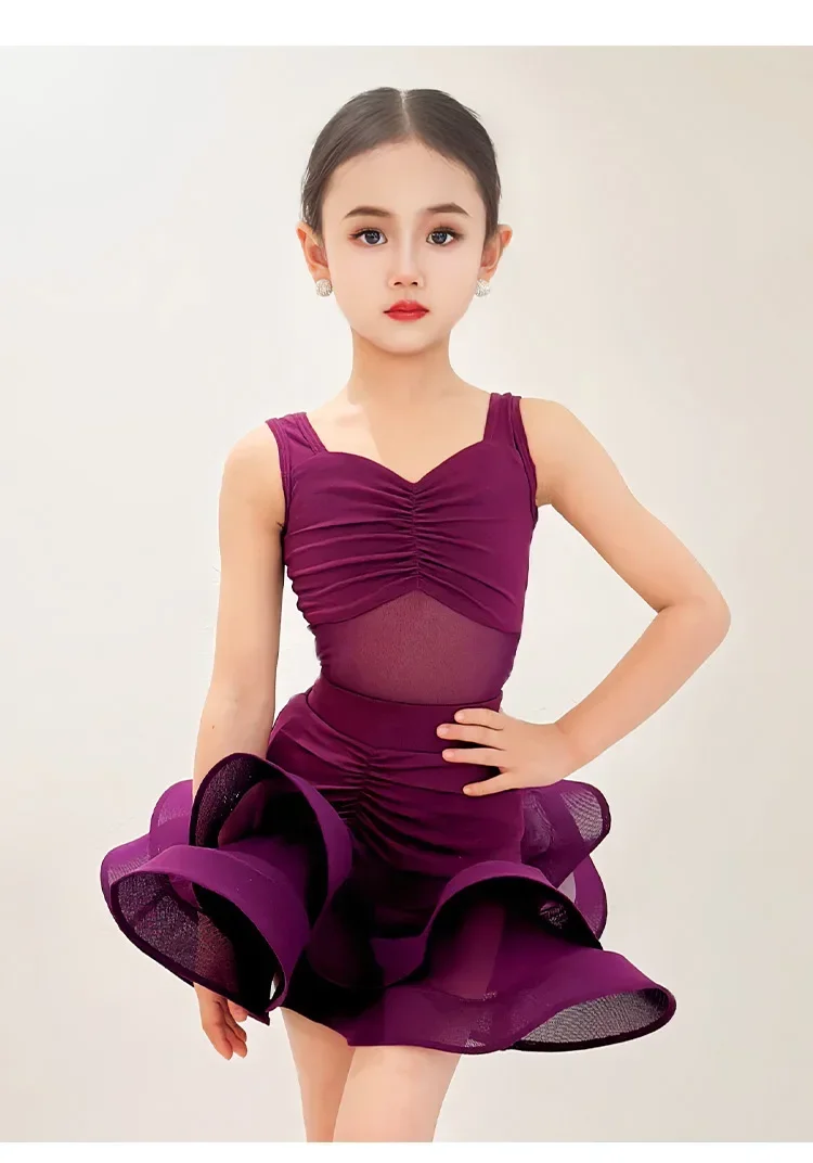 2025 เด็กเต้นรําละตินเครื่องแต่งกาย 2025 สาวใหม่ฤดูใบไม้ร่วงและฤดูหนาวการฝึกอบรมชุด high-end Feel Dance ชุด
