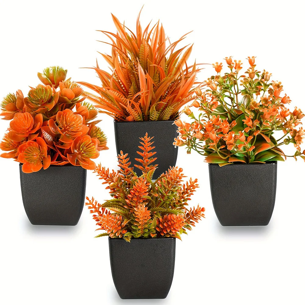 4 Pcs Small Faux Plants for Indoor Decoration Artificial Plants for Home Office Desks and Bathrooms Seasonal Autumn Style
