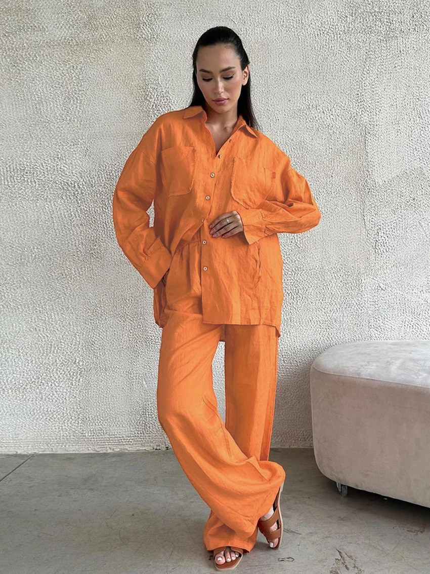 

Marthaqiqi Cotton Winter Ladies Pajamas Set Long Sleeve Nightgowns Turn-Down Collar Nightwear Pants Casual Female Sleepwear Suit