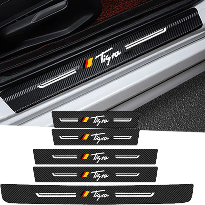 Carbon Fiber Car Rear Trunk Sill Protector Stickers for Opel Tigra Emblem Door Threshold Scuff Plate Decals Pedal Guards Strip