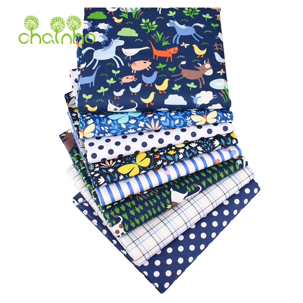 

Chainho,Printed Twill Weave Cotton Fabric,Patchwork Cloth,DIY Sewing Quilting Material,Blue Farm Series,4 Specification,CC204