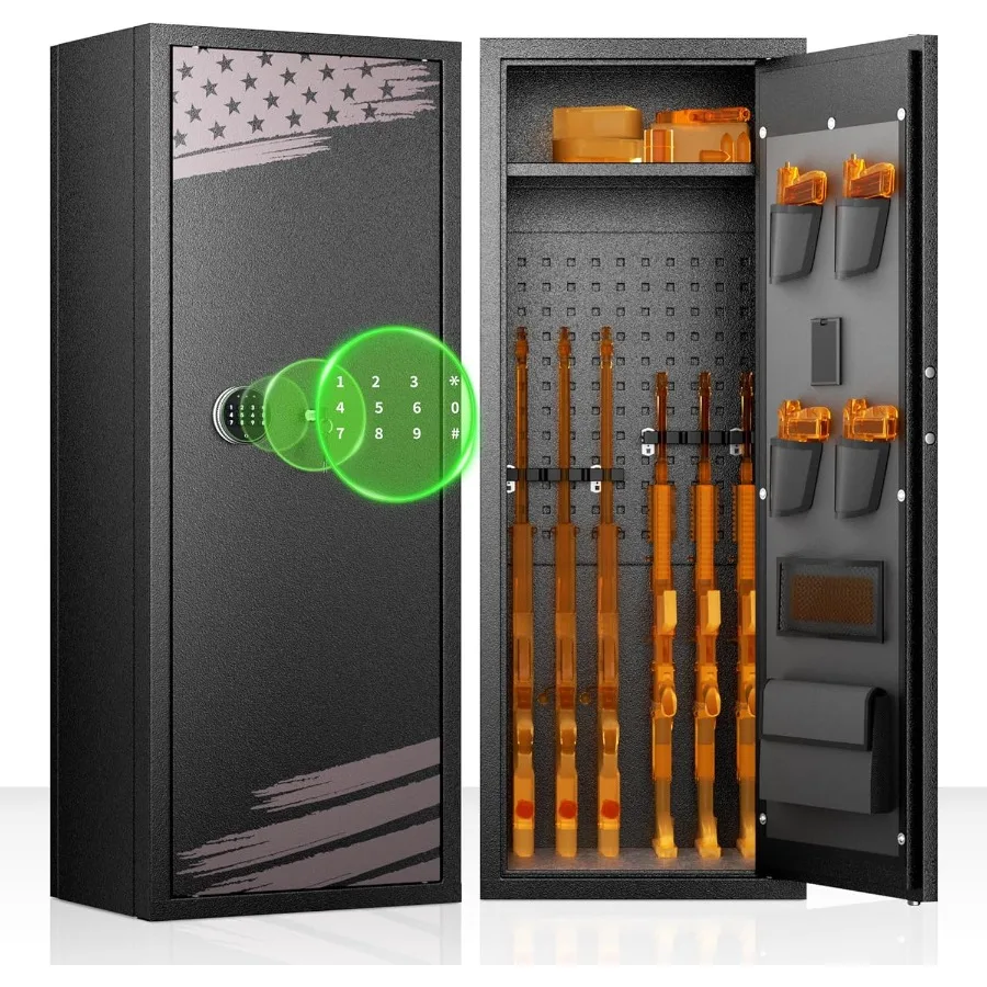 

1416 Сейф для оружия для винтовки и пистолетов с быстрым доступом. Замок для клавиатуры. Регулируемая стойка для винтовки и карман для пистолета.