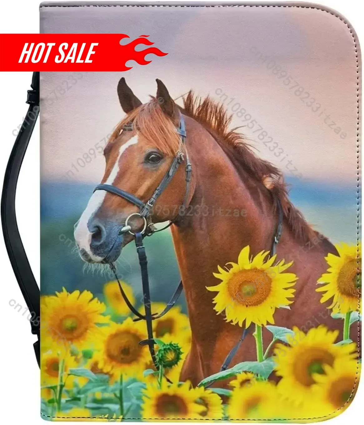 

Hot Oil Painting Horse Print Bible Covers for Women Men PU Leather Bible Case Bible Bag with Handle Zipper Tote Christian Bag
