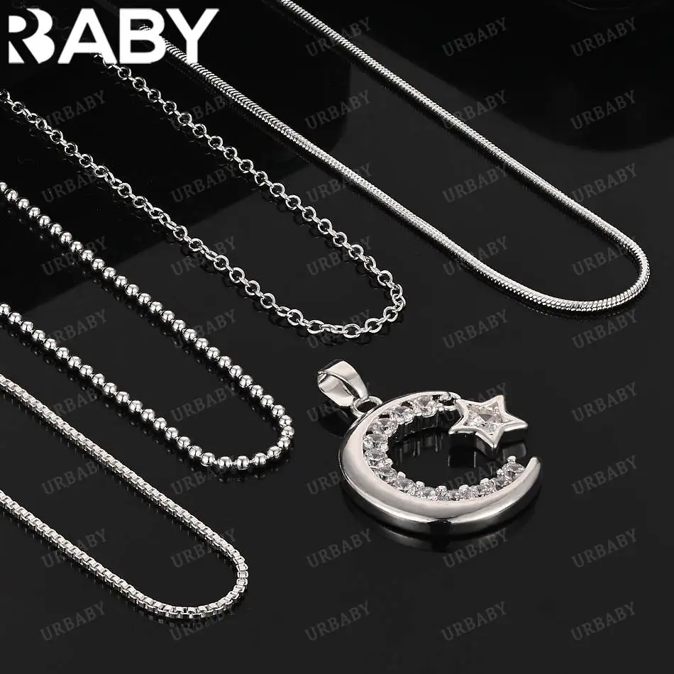 

URBABY 40-75 см стерлингового серебра 925 пробы ожерелье с подвеской в виде луны и звезды для женщин и мужчин очаровательные трендовые подарки на день рождения модная вечеринка