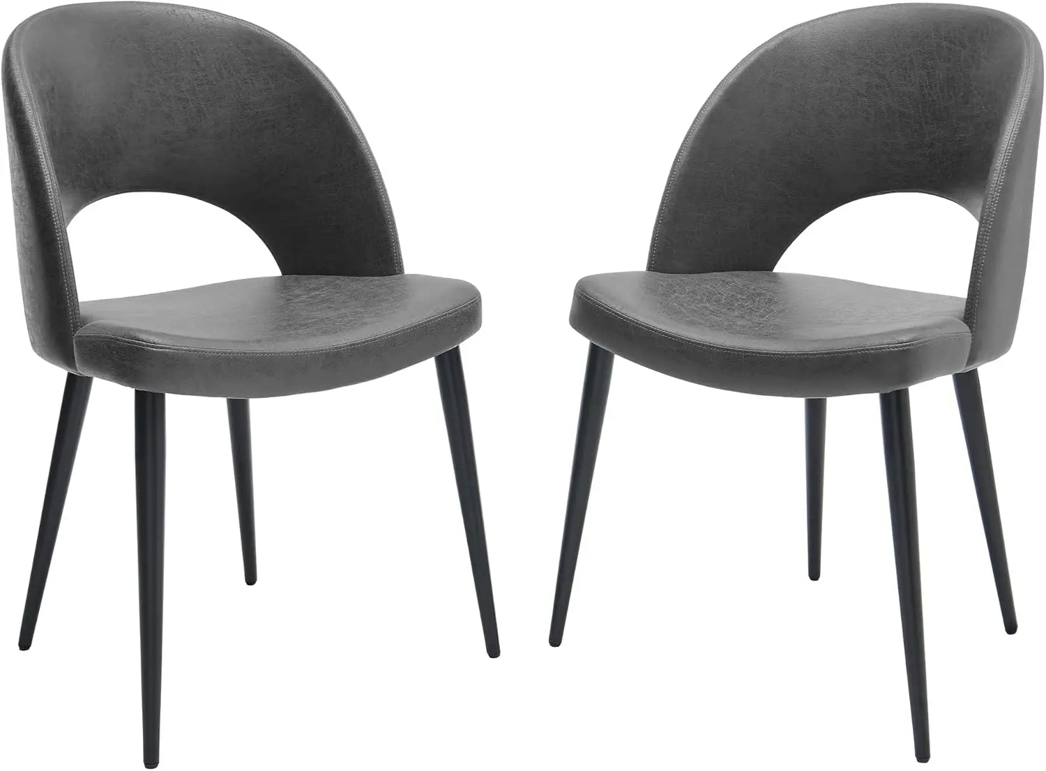 Accent Chairs Set Of 2, Pu Leather Dining Chairs, Upholstered Modern Kitchen Chairs With Metal Legs For Dining Room, Grey